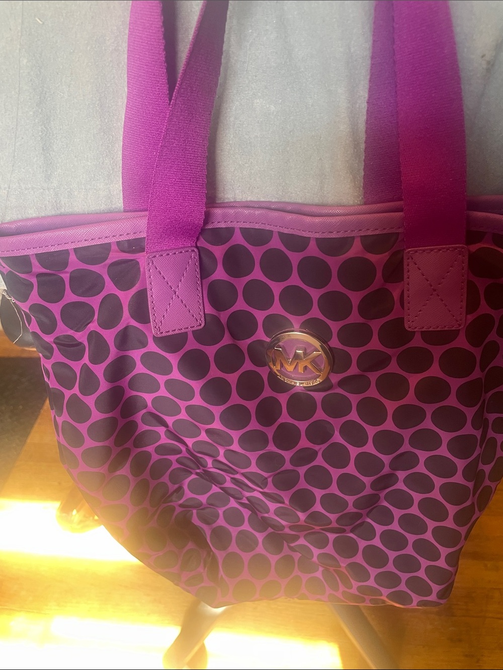 Michael Kors Magenta and Black Polka Dot Tote